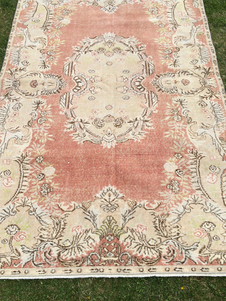Orange Turkish Oushak Rug 6' x 9' 5" Hand-Knotted field
