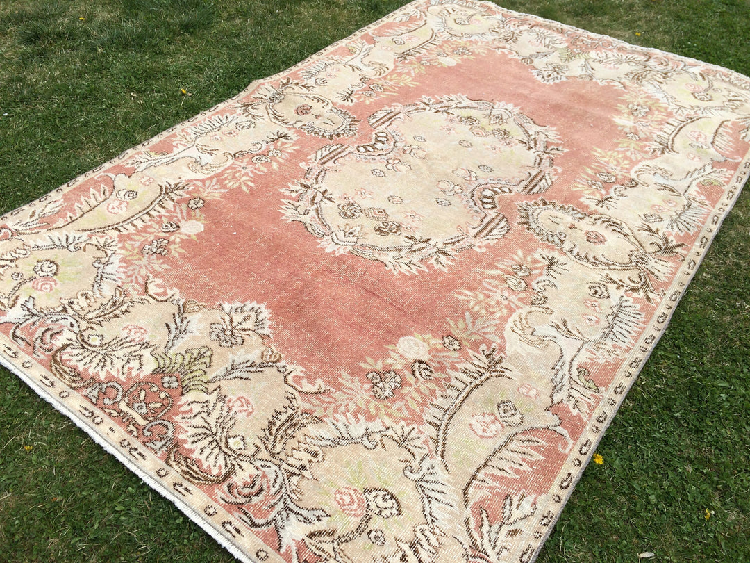 Orange Turkish Oushak Rug 6' x 9' 5" Hand-Knotted border