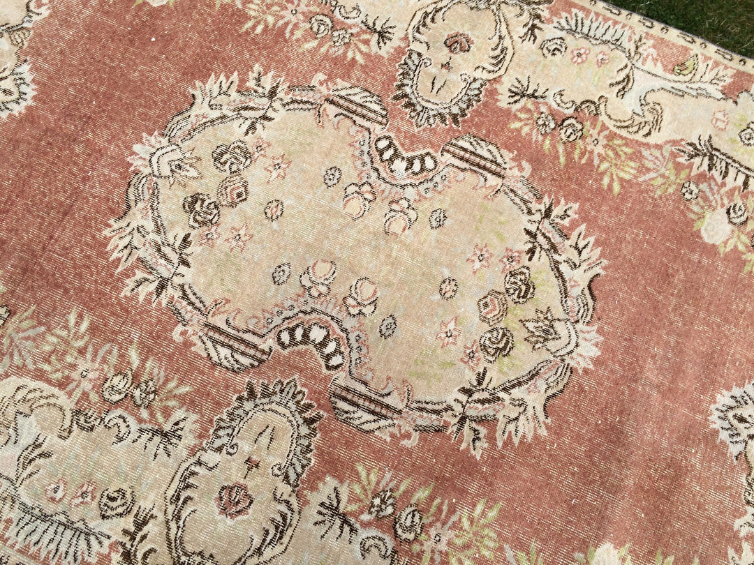Orange Turkish Oushak Rug 6' x 9' 5" Hand-Knotted pattern
