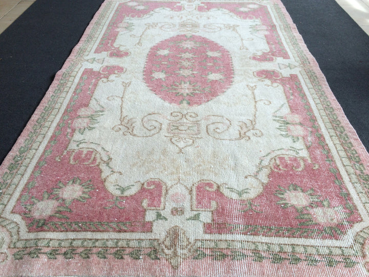 Pink Turkish Oushak Rug Hand-Knotted