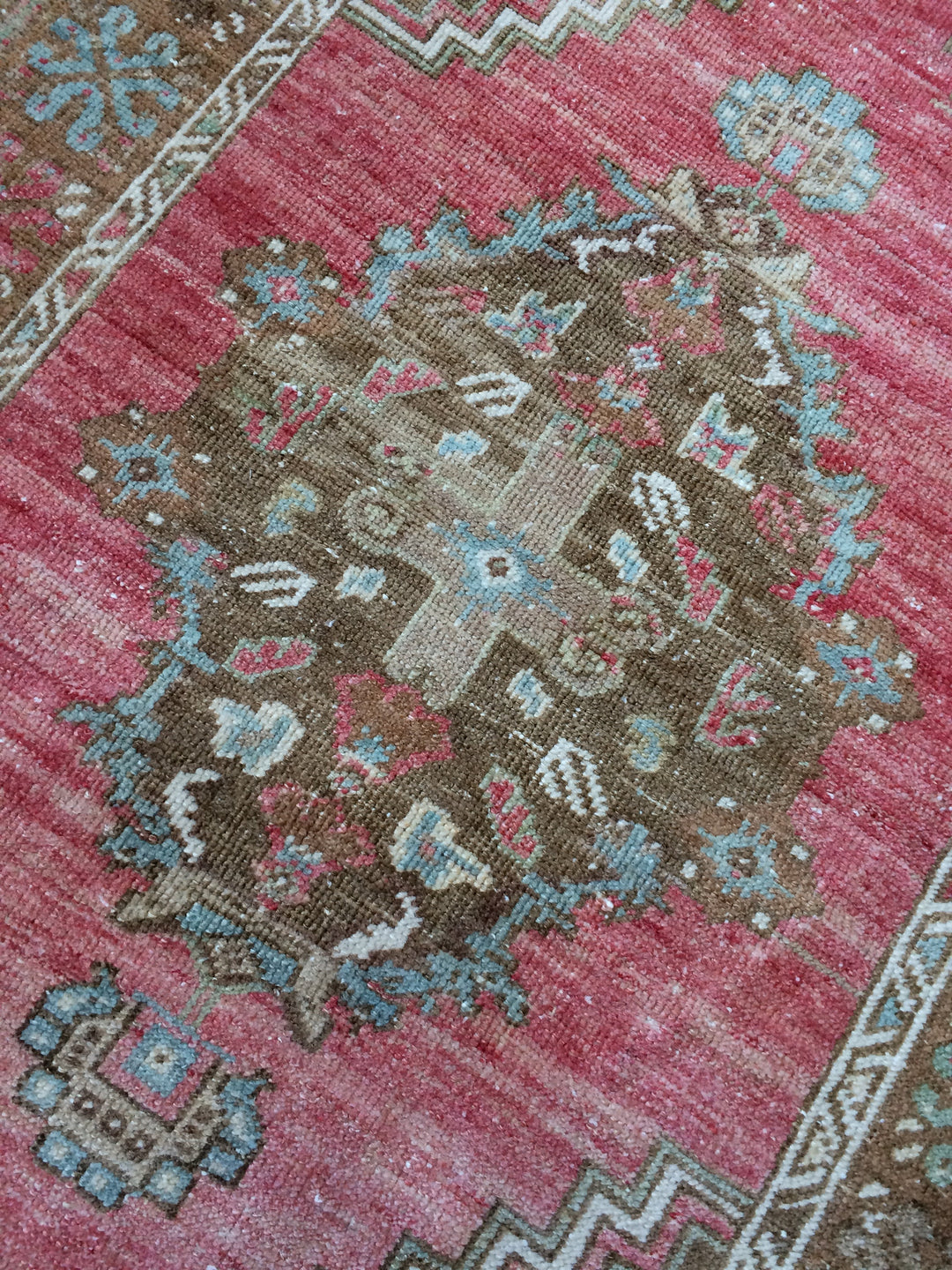 Pink Turkish Oushak Runner Rug 2'7" x 9'10" Hand-Knotted reverse