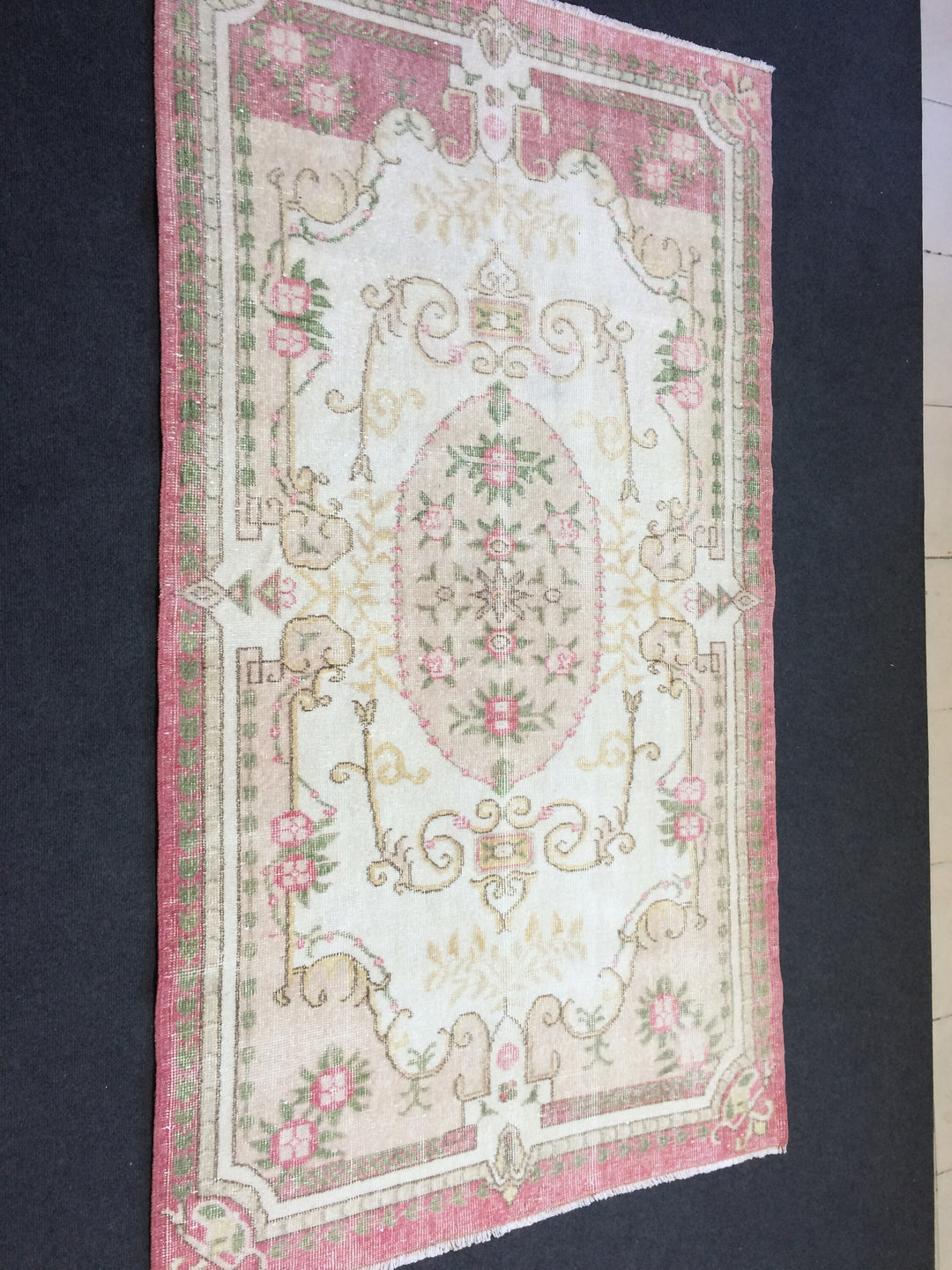 Pink Turkish Oushak Runner Rug 2'7" x 9'8" Hand-Knotted border