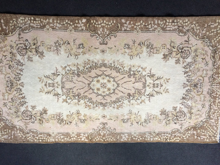 Beige Turkish Runner Rug 4' x 7' 6" Hand-Knotted reverse