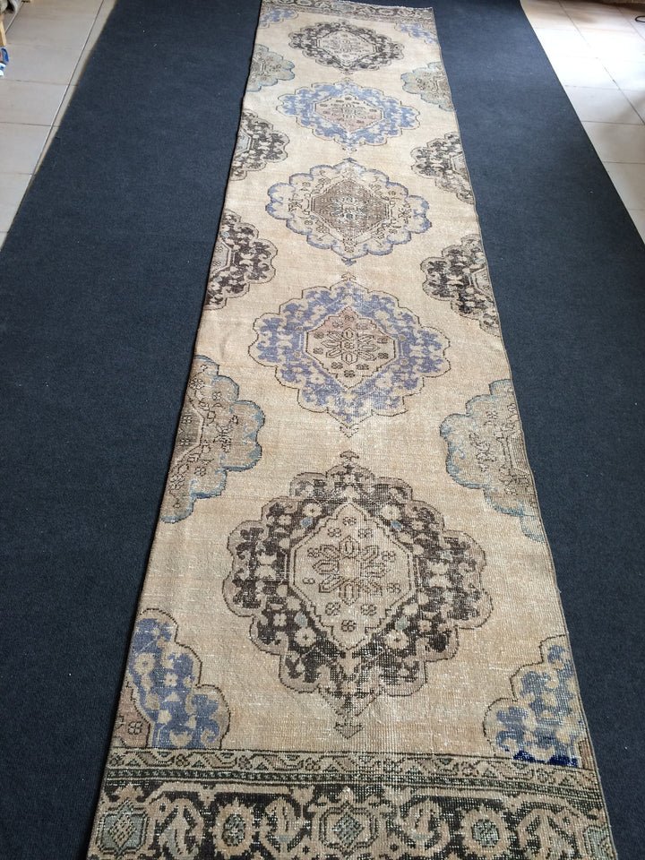Beige Turkish Runner Rug 2' 11" x 12' 7" Hand-Knotted view
