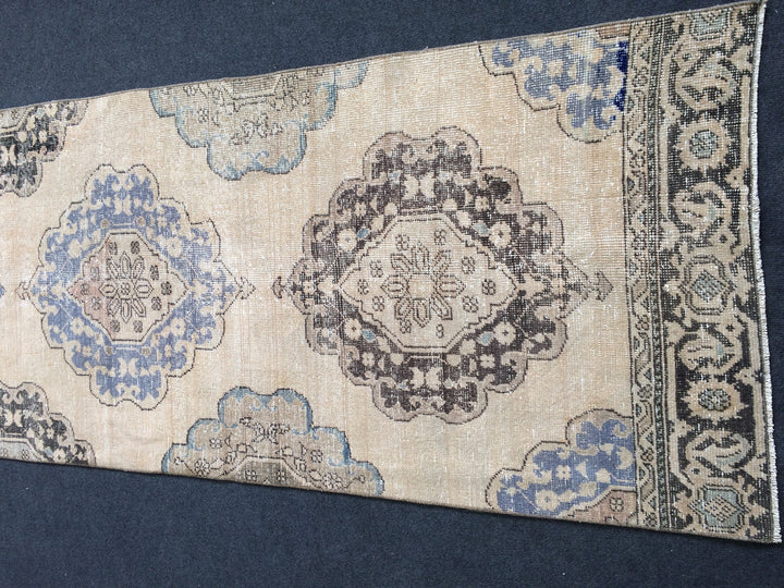 Beige Turkish Runner Rug 2' 11" x 12' 7" Hand-Knotted close-up