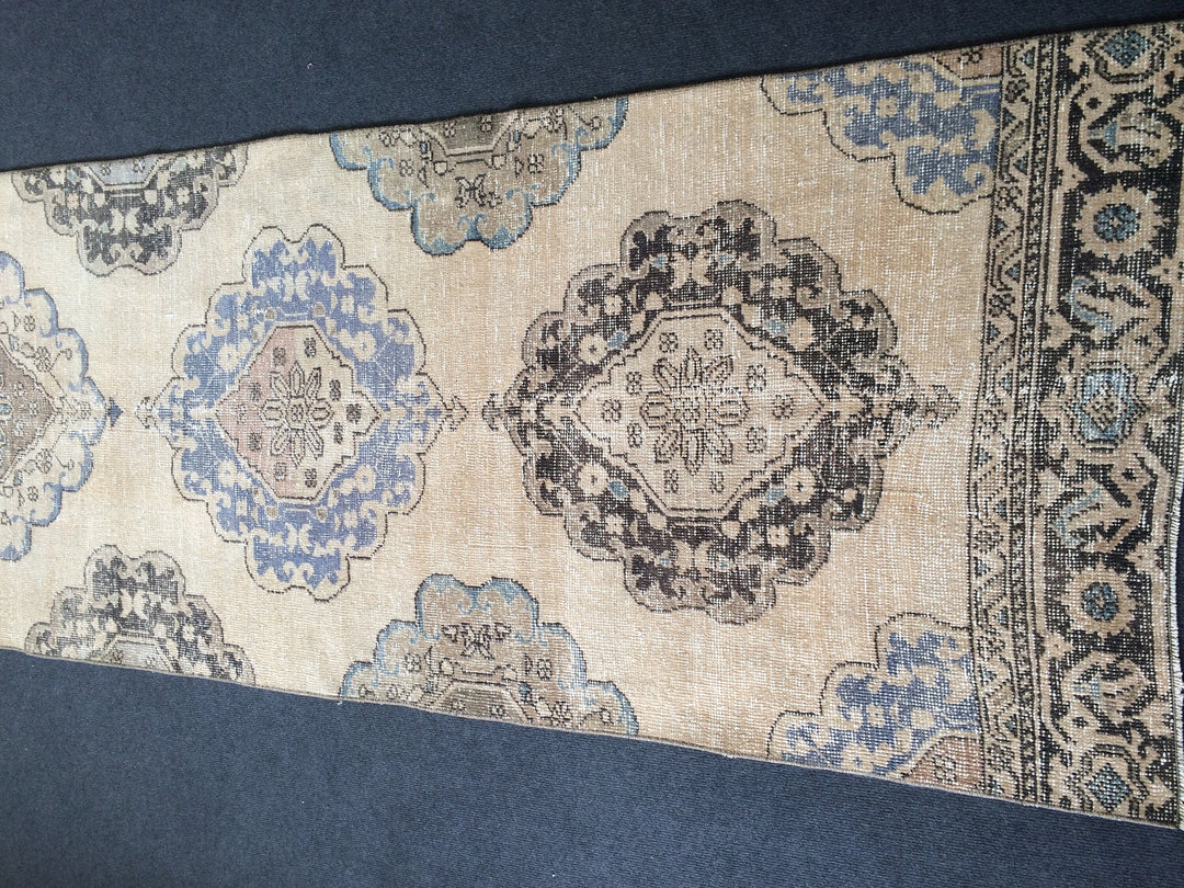 Beige Turkish Runner Rug 2' 11" x 12' 7" Hand-Knotted border