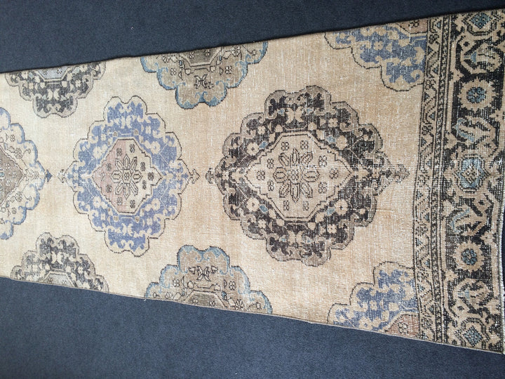 Beige Turkish Runner Rug 2' 11" x 12' 7" Hand-Knotted border