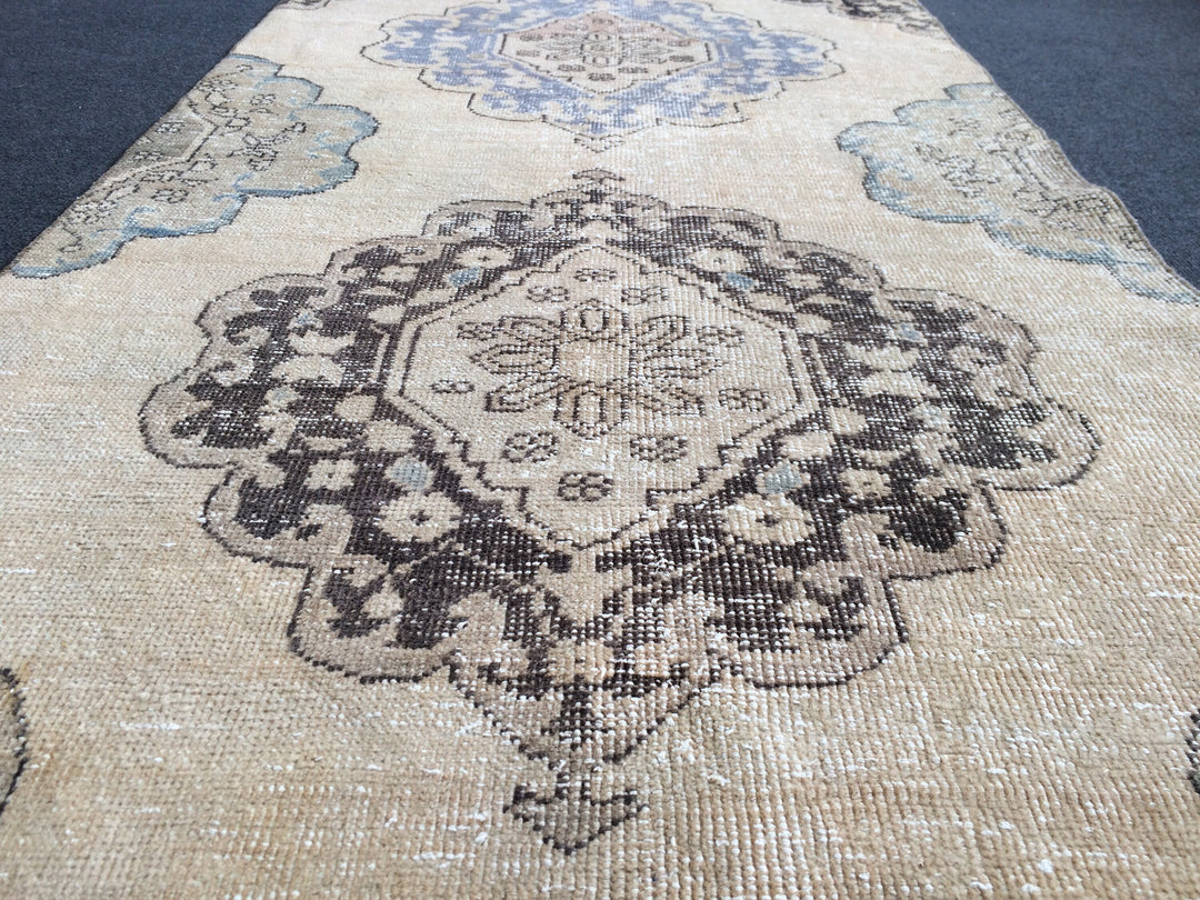 Beige Turkish Runner Rug 2' 11" x 12' 7" Hand-Knotted reverse