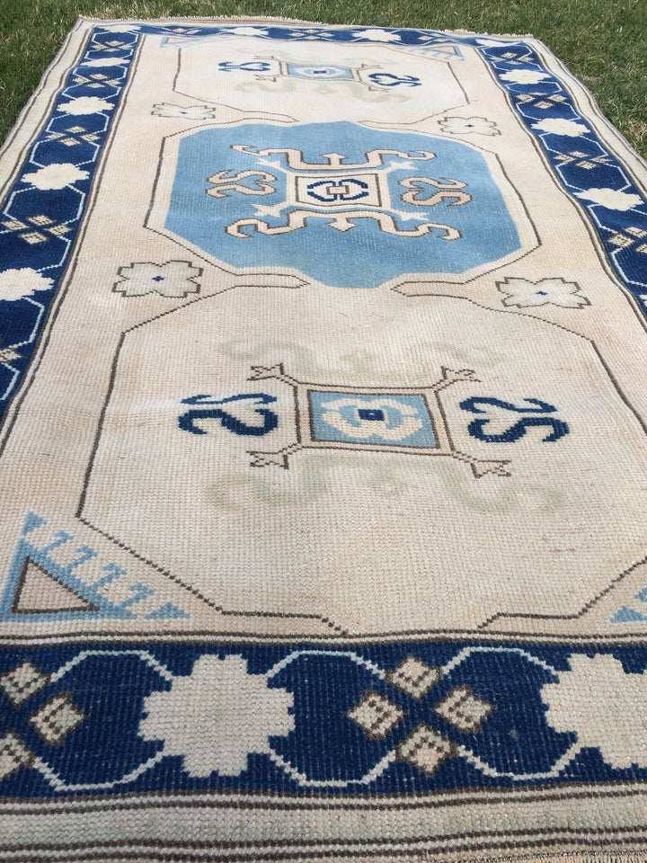 Blue Turkish Oushak Rug 4' x 6' 7" Hand-Knotted | No. WR46292