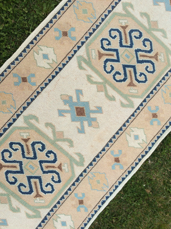 Beige Turkish Runner Rug 3' x 11' Hand-Knotted field
