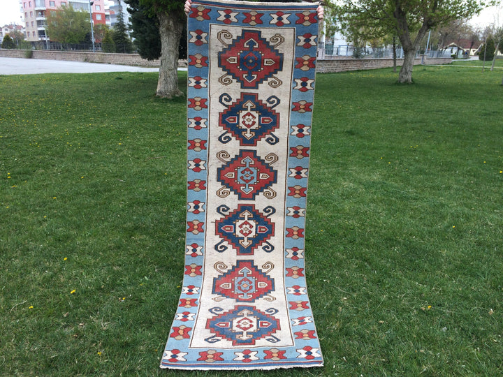 Blue Turkish Runner Rug 2' 8" x 8' 5" Hand-Knotted | No. WR24309