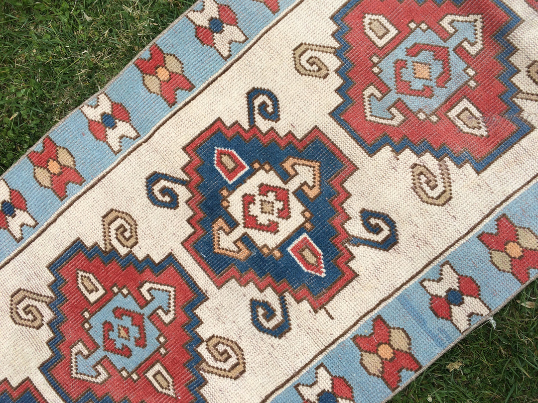 Blue Turkish Runner Rug 2' 8" x 8' 5" Hand-Knotted | No. WR24309
