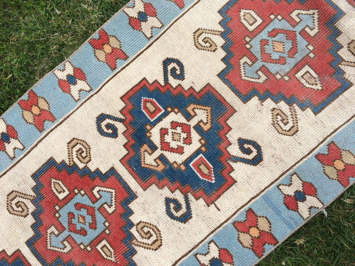 Blue Turkish Runner Rug 2' 8" x 8' 5" Hand-Knotted | No. WR24309