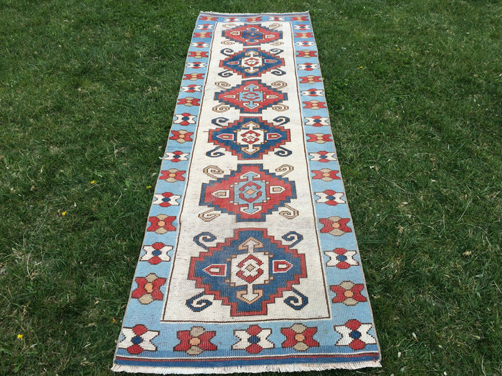 Blue Turkish Runner Rug 2' 8" x 8' 5" Hand-Knotted | No. WR24309