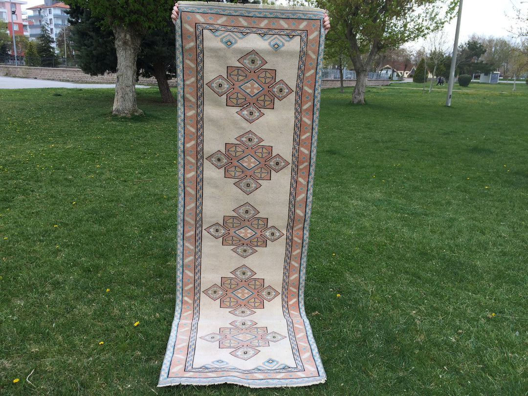 Beige Turkish Runner Rug 3' x 8' Hand-Knotted