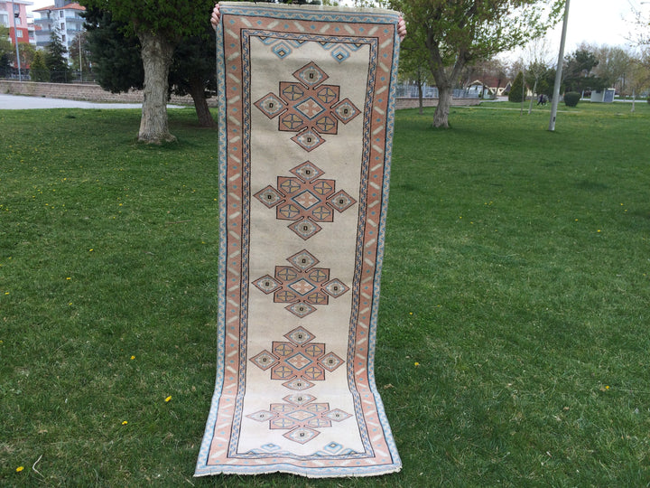 Beige Turkish Runner Rug 3' x 8' Hand-Knotted