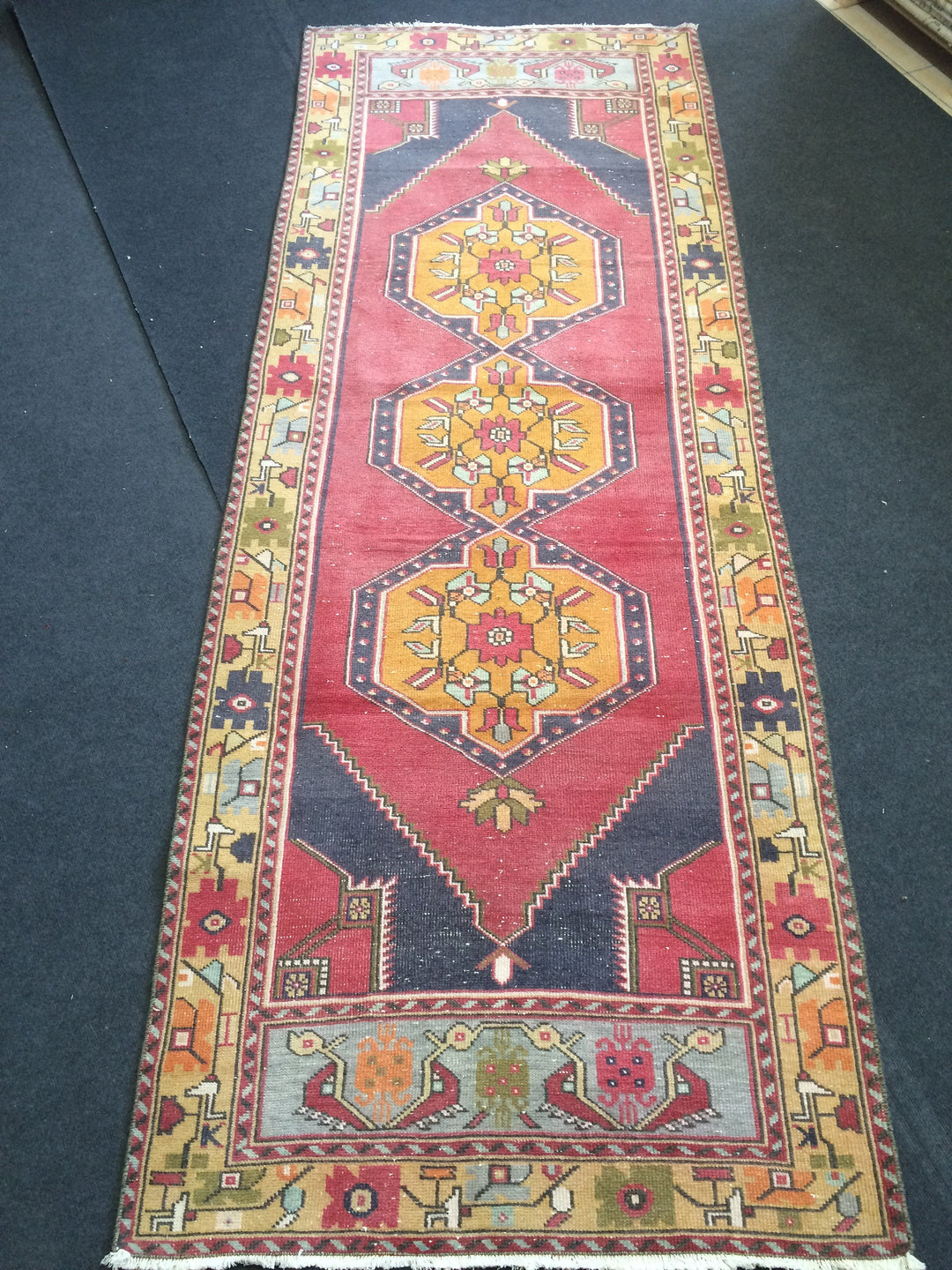 Beige Turkish Runner Rug 3' x 9' 4" Hand-Knotted border