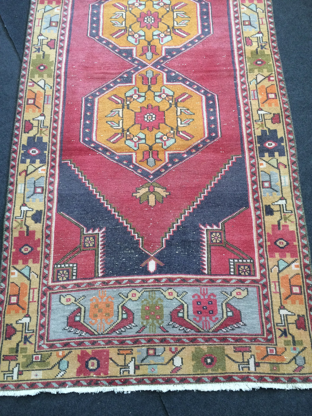 Beige Turkish Runner Rug 3' x 9' 4" Hand-Knotted pattern