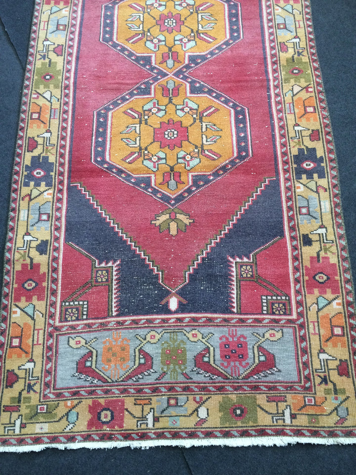 Beige Turkish Runner Rug 3' x 9' 4" Hand-Knotted pattern