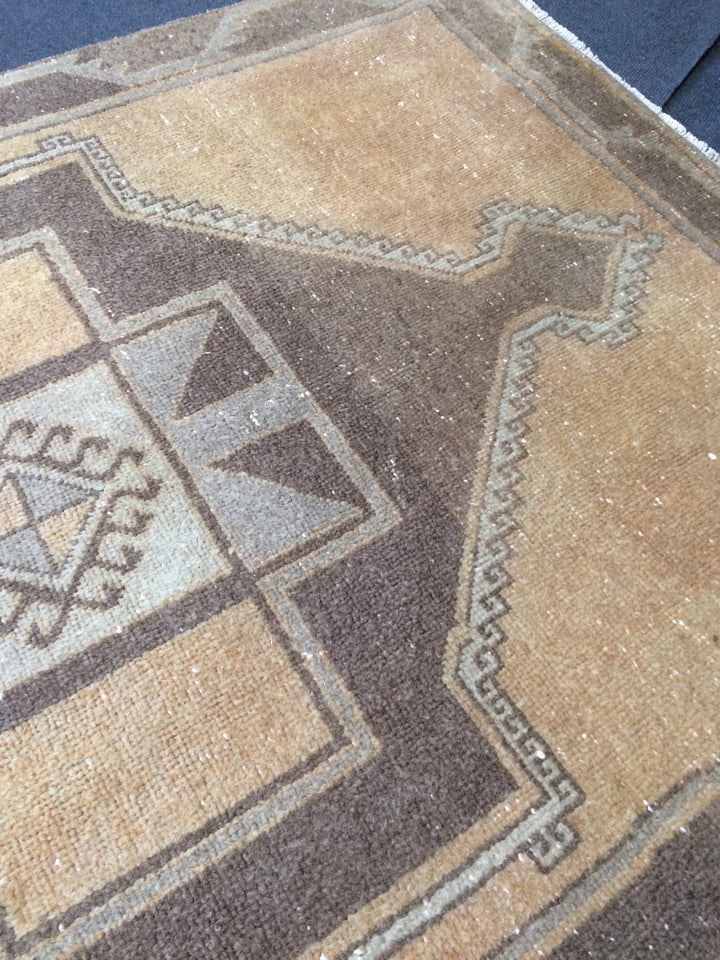 Beige Turkish Runner Rug 3' 10" x 12' 2" Hand-Knotted reverse