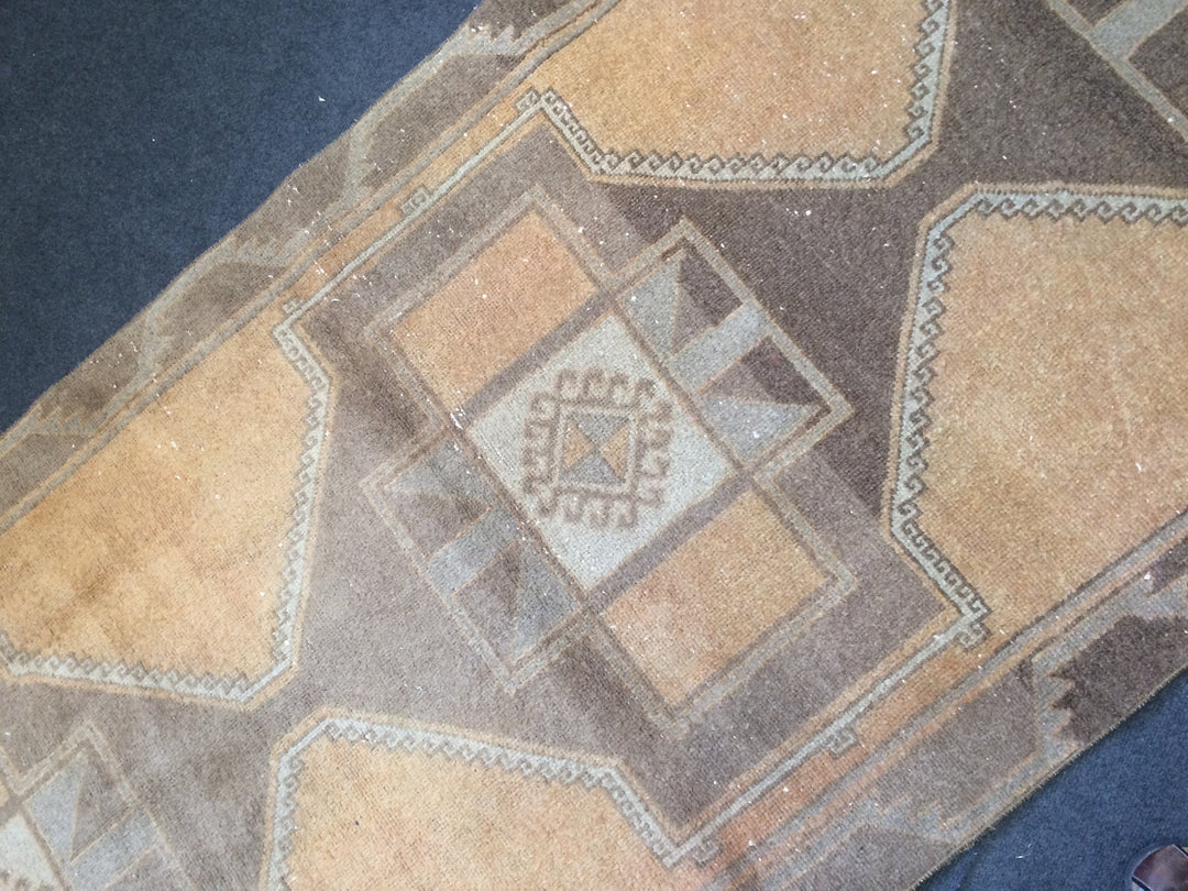 Beige Turkish Runner Rug 3' 10" x 12' 2" Hand-Knotted close-up