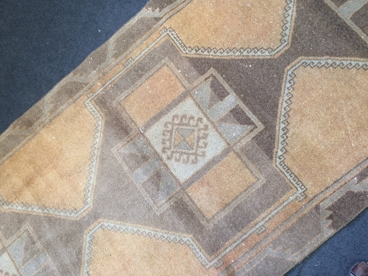 Beige Turkish Runner Rug 3' 10" x 12' 2" Hand-Knotted close-up