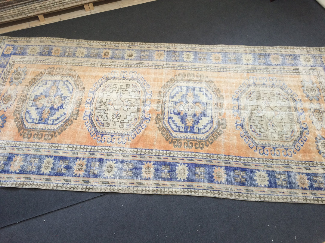 Beige Turkish Distressed Runner Rug 5' 2" x 11' 5" Hand-Knotted | No. WR56857