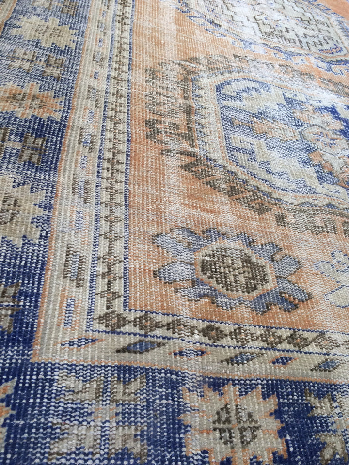 Beige Turkish Distressed Runner Rug 5' 2" x 11' 5" Hand-Knotted | No. WR56857