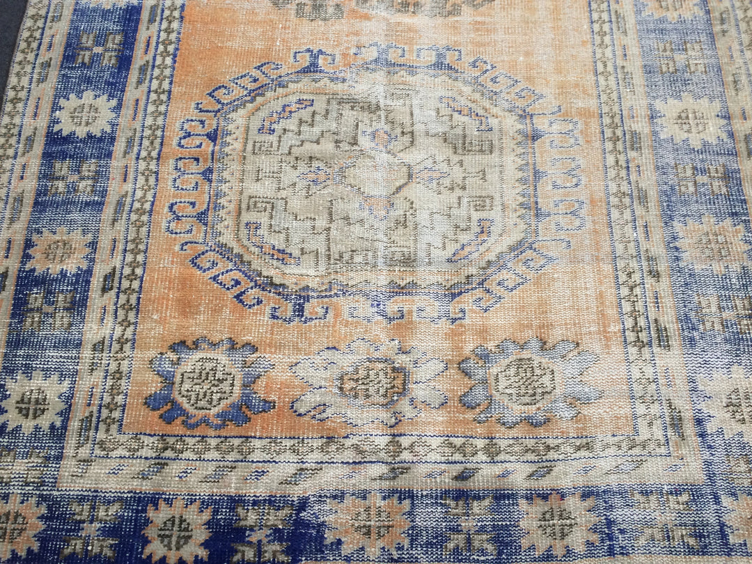 Beige Turkish Distressed Runner Rug 5' 2" x 11' 5" Hand-Knotted | No. WR56857