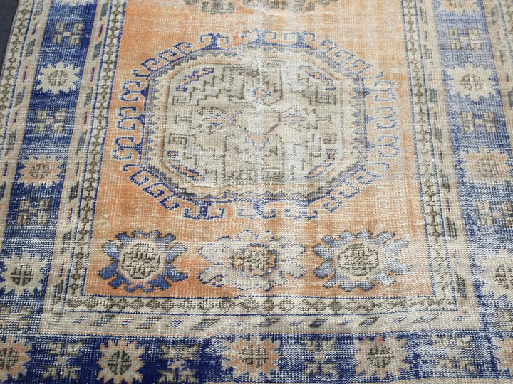 Beige Turkish Distressed Runner Rug 5' 2" x 11' 5" Hand-Knotted | No. WR56857