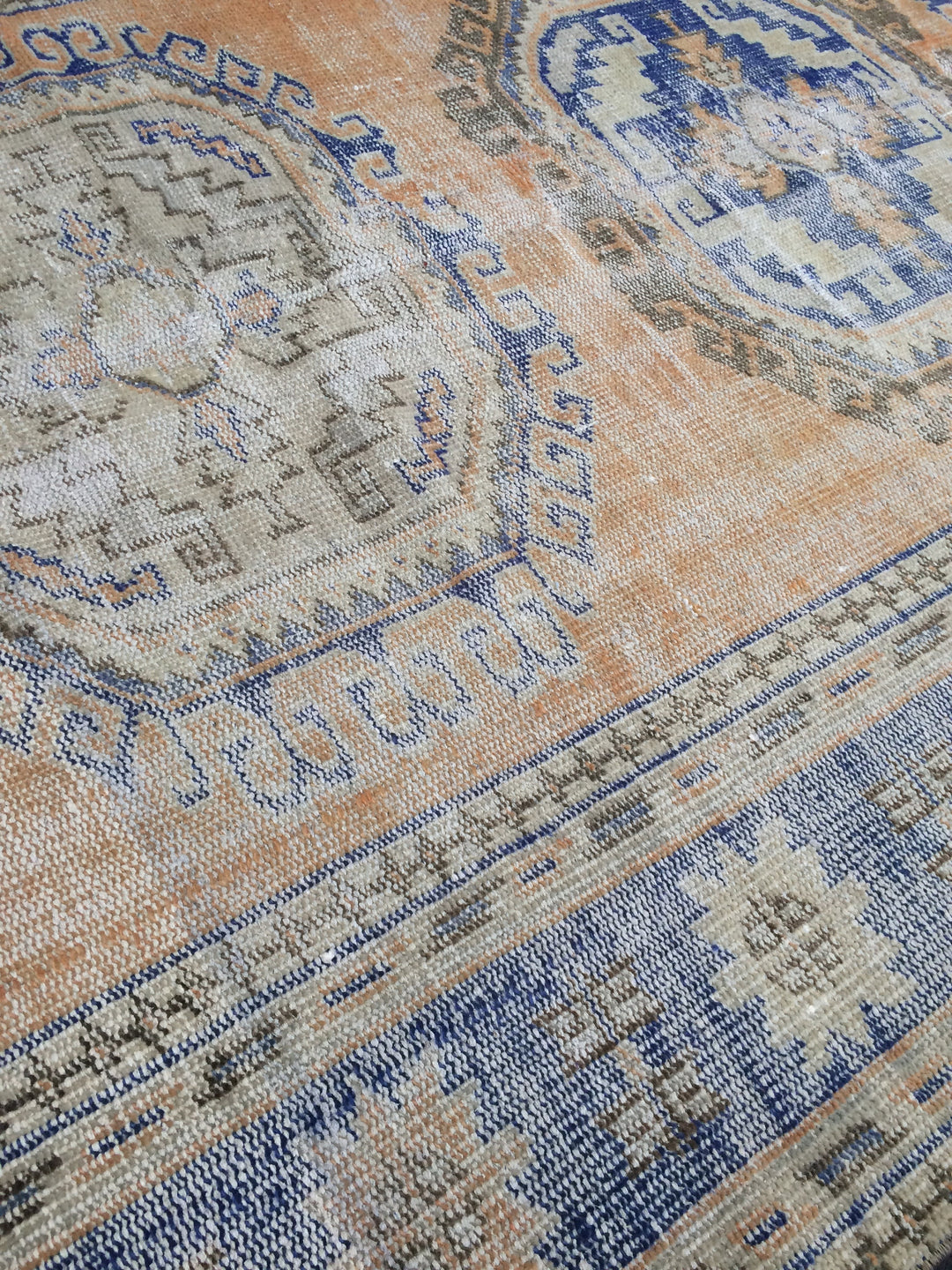 Beige Turkish Distressed Runner Rug 5' 2" x 11' 5" Hand-Knotted | No. WR56857