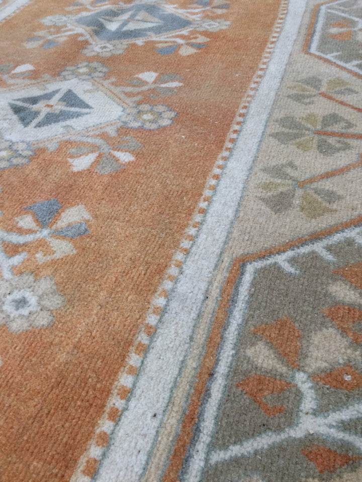 Rust Turkish Oushak Rug Hand-Knotted reverse