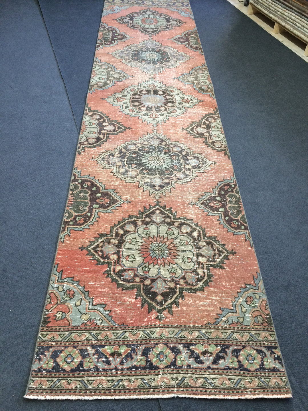 Rust Turkish Runner Rug 3' x 13' Hand-Knotted
