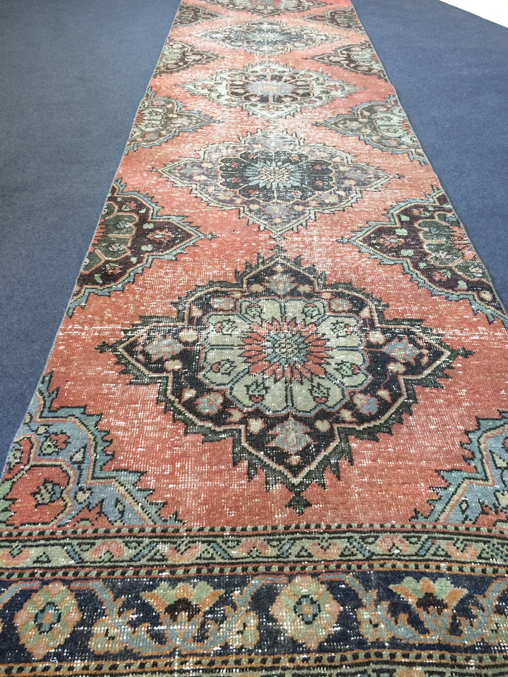 Rust Turkish Runner Rug 3' x 13' Hand-Knotted pattern