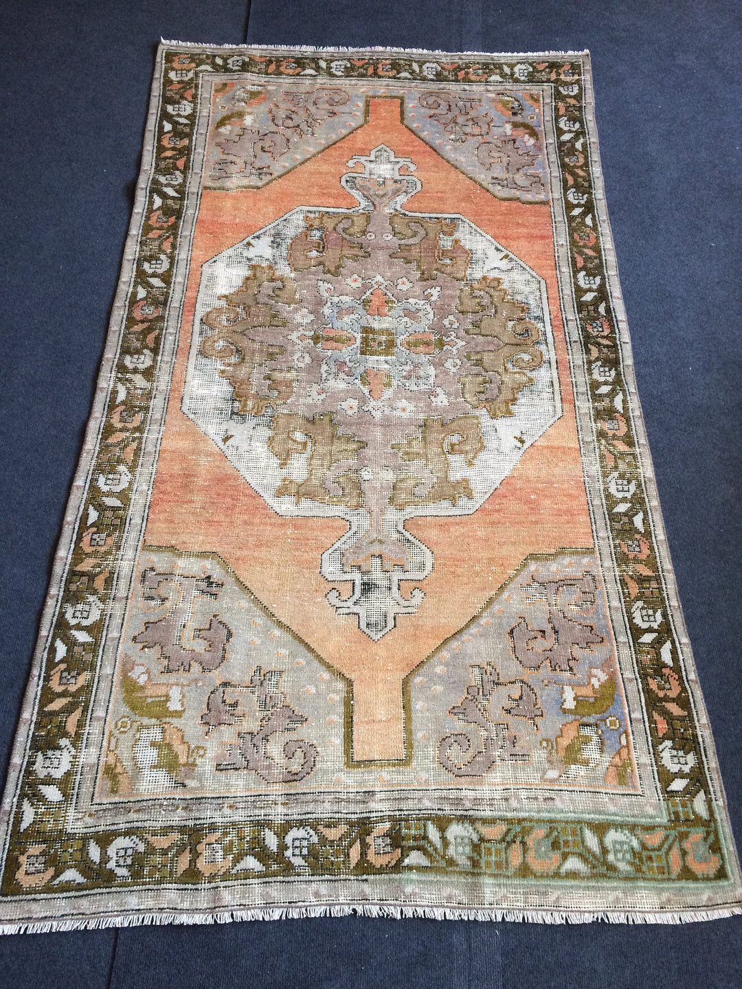 Tan Turkish Tribal Rug Hand-Knotted detail