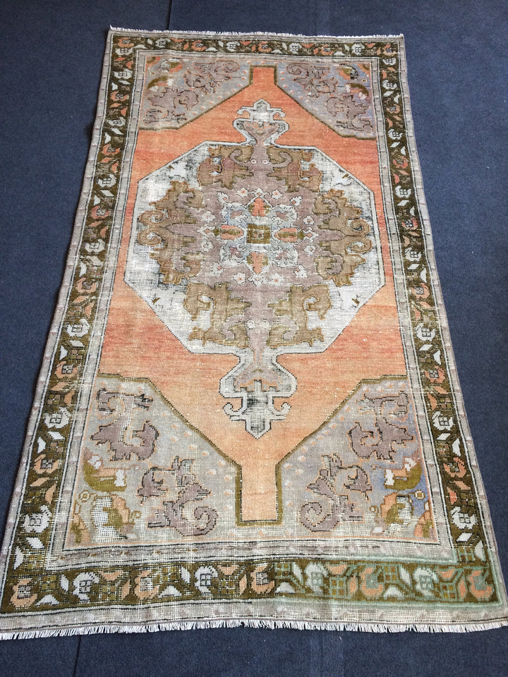 Tan Turkish Tribal Rug Hand-Knotted detail