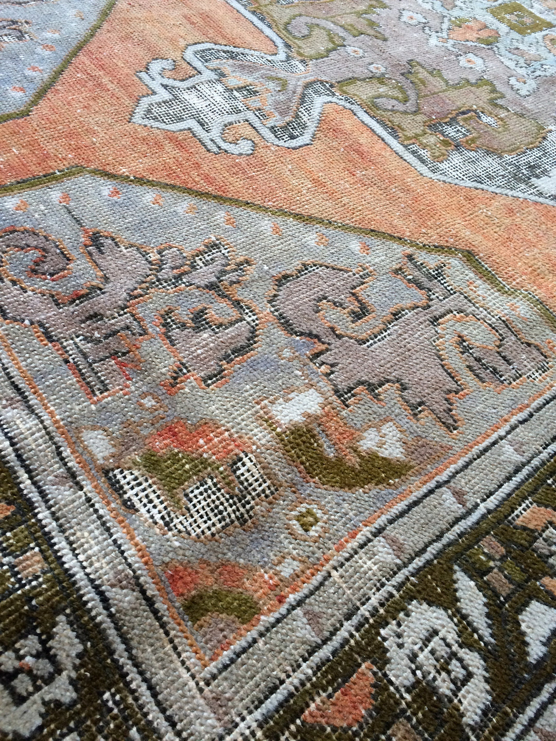 Tan Turkish Tribal Rug Hand-Knotted field