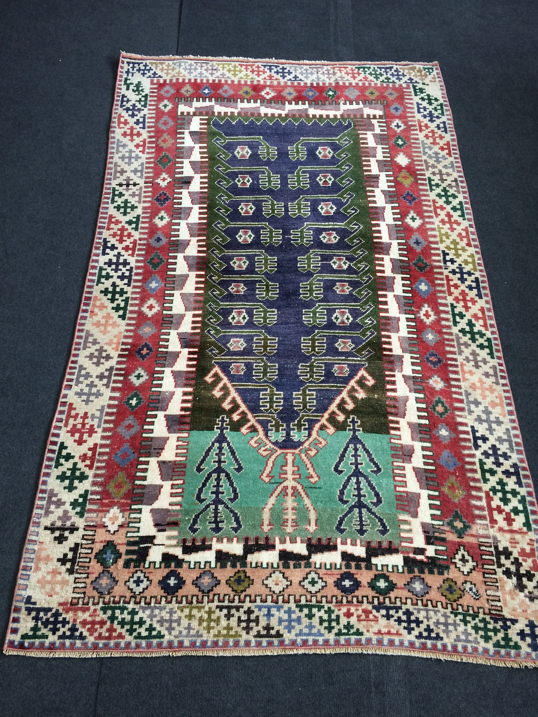 Rust Turkish Oushak Rug Runner Hand-Knotted detail