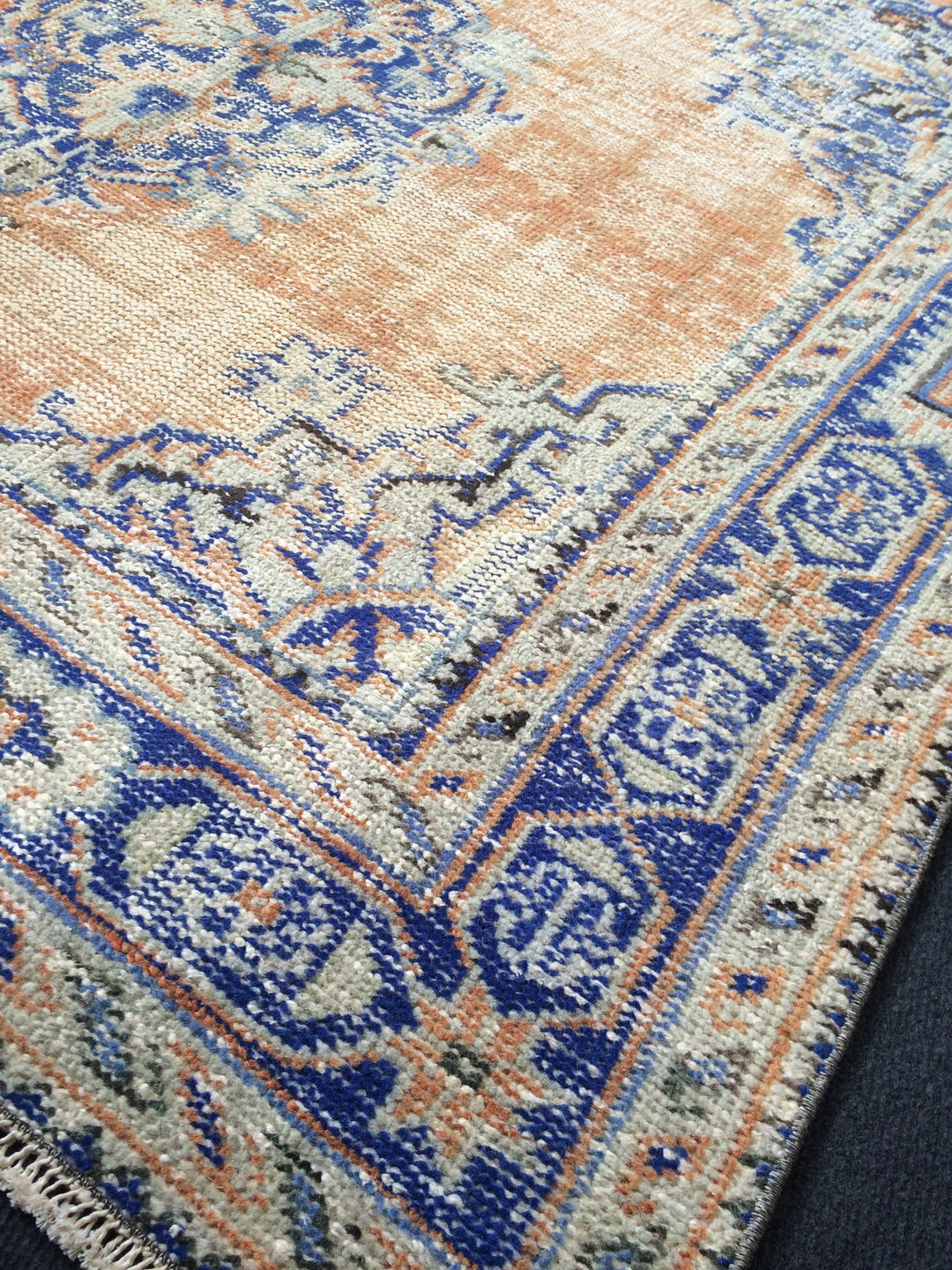 Navy Turkish Runner Rug 4' 8" x 12' Hand-Knotted field