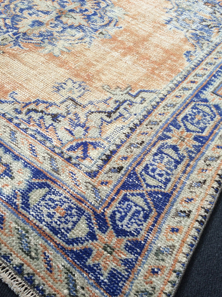 Navy Turkish Runner Rug 4' 8" x 12' Hand-Knotted field