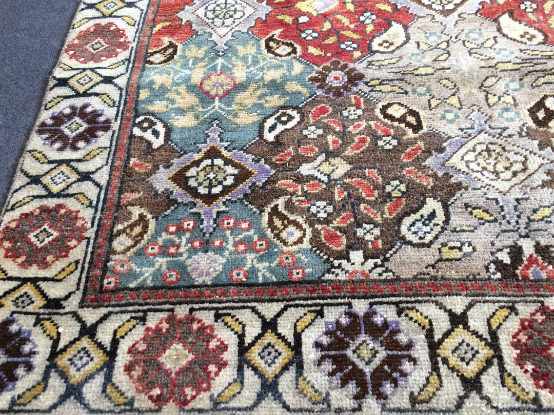 Beige Turkish Runner Rug 4' 11" x 7' Hand-Knotted reverse