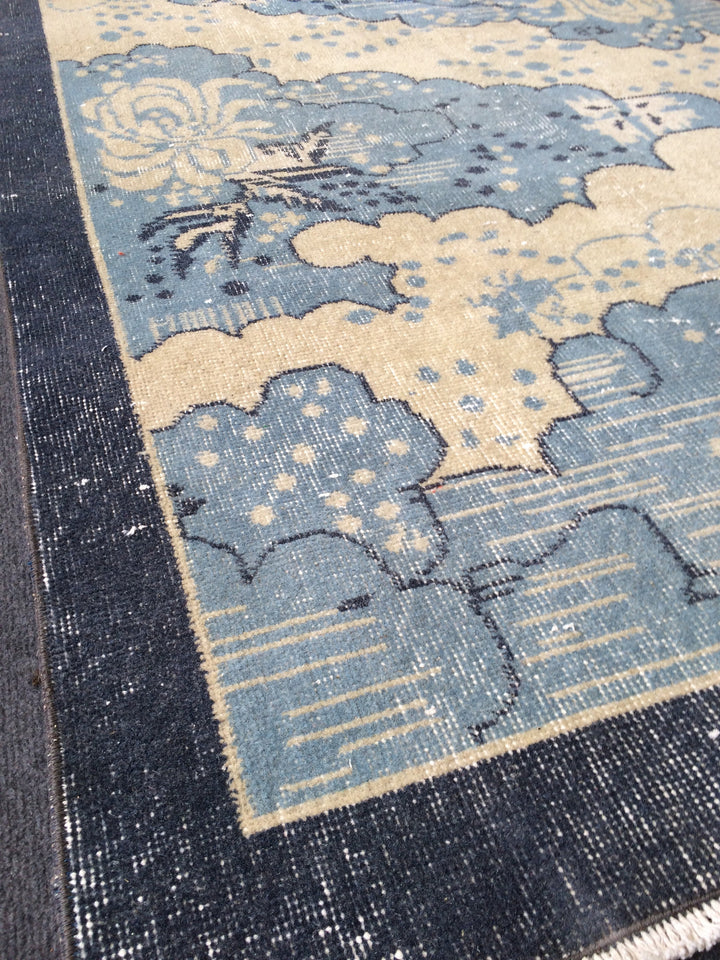 Rust Turkish Oushak Rug Runner Hand-Knotted border