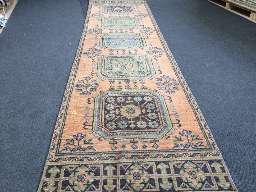 Beige Turkish Runner Rug 2' 11" x 11' 5" Hand-Knotted