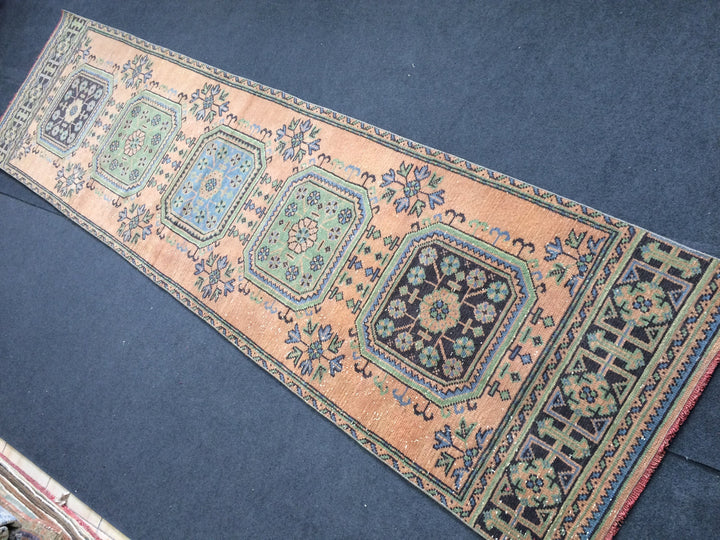 Beige Turkish Runner Rug 2' 11" x 11' 5" Hand-Knotted close-up