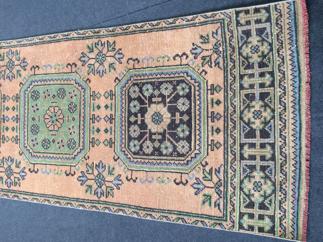 Beige Turkish Runner Rug 2' 11" x 11' 5" Hand-Knotted border