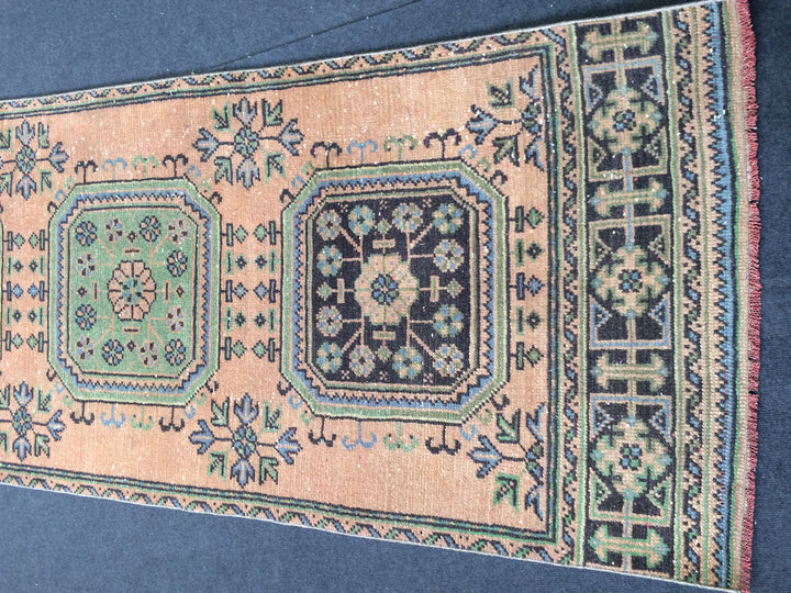 Beige Turkish Runner Rug 2' 11" x 11' 5" Hand-Knotted border