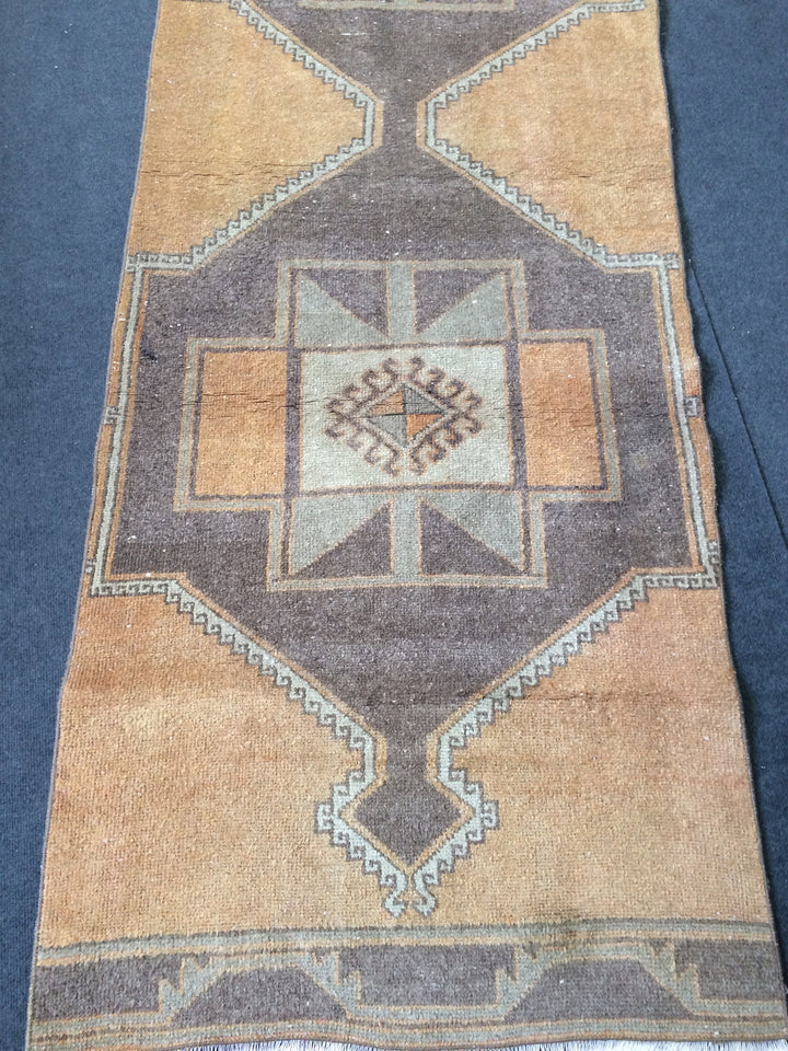 Beige Turkish Runner Rug 3' x 13' Hand-Knotted close-up