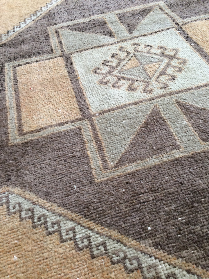 Beige Turkish Runner Rug 3' x 13' Hand-Knotted texture