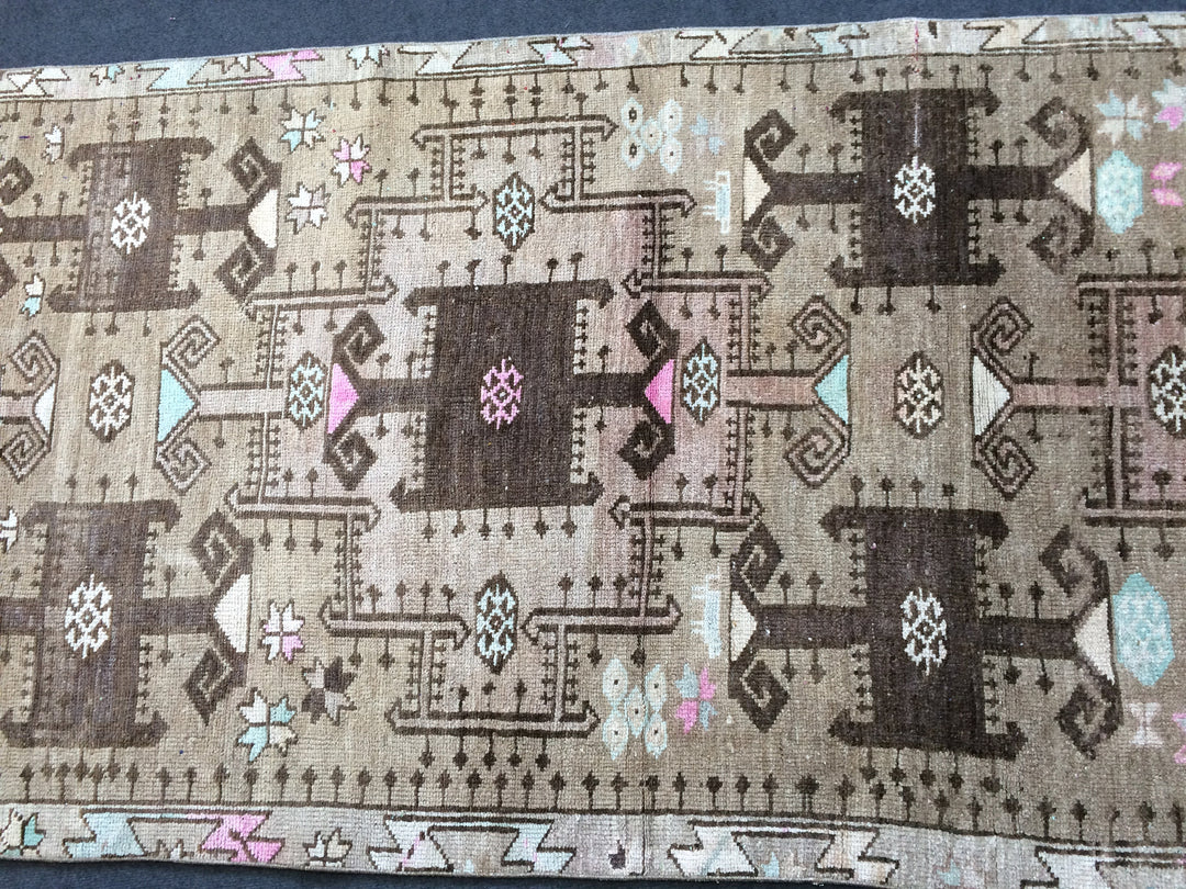 Turkish Runner Rug 3' 1" x 12' 4" Hand-Knotted pattern