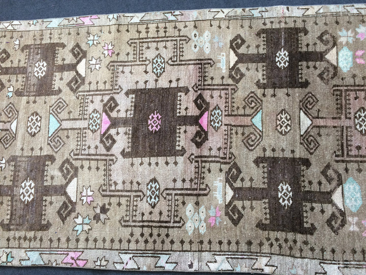Turkish Runner Rug 3' 1" x 12' 4" Hand-Knotted pattern